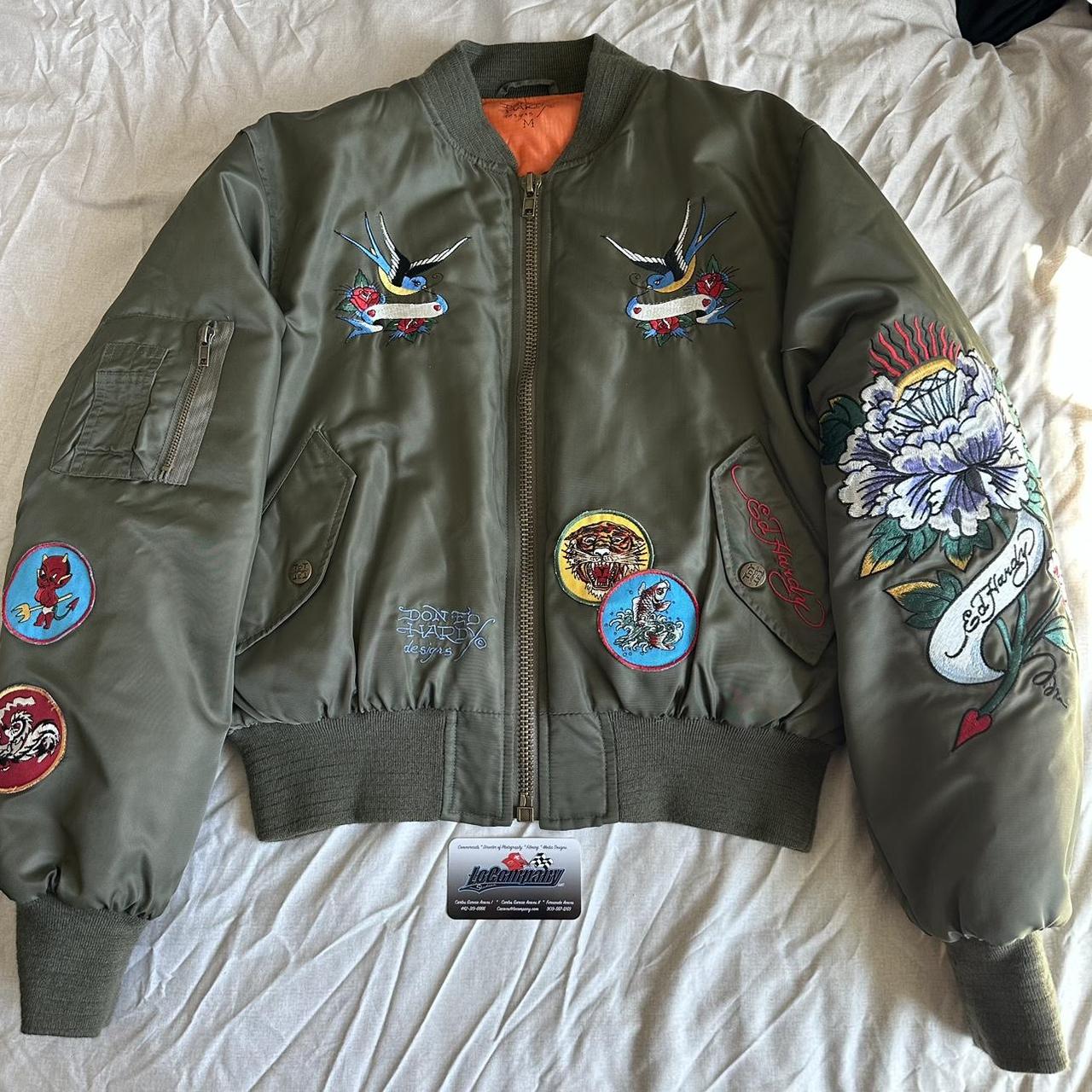 Brand New Ed Hardy Y2K green bomber jacket patch | Depop