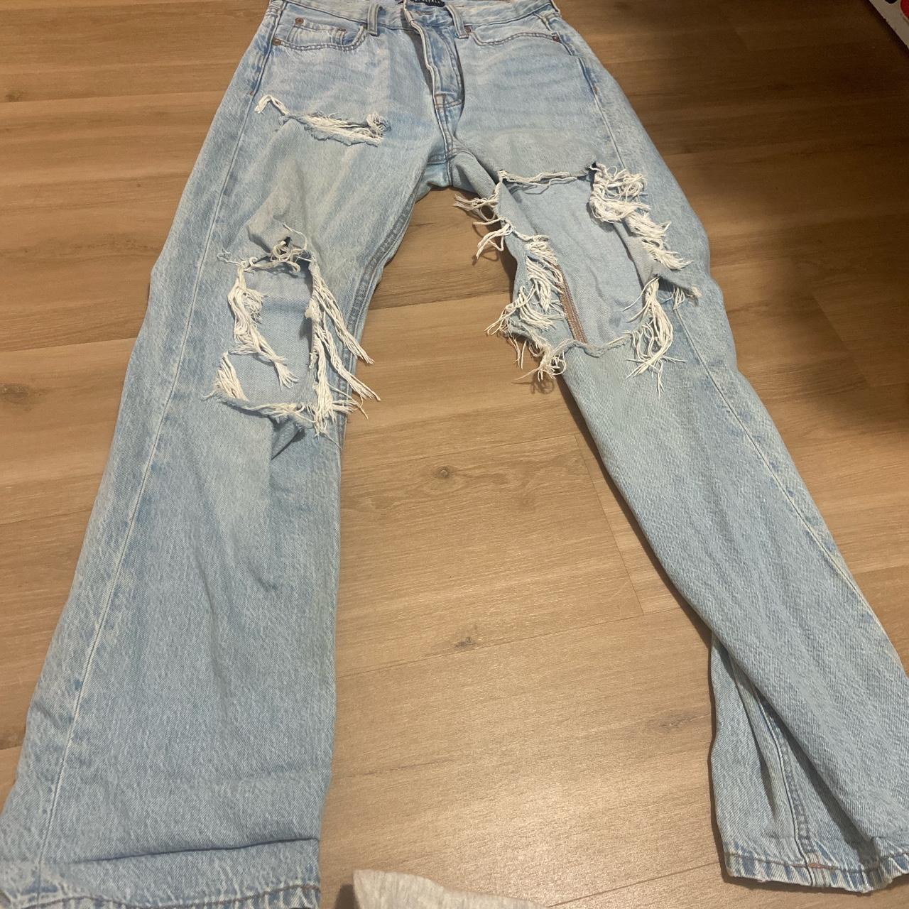 Aeropostale Women's Ripped Jeans - Blue - S – Aeropostale light blue distressed denim jeans