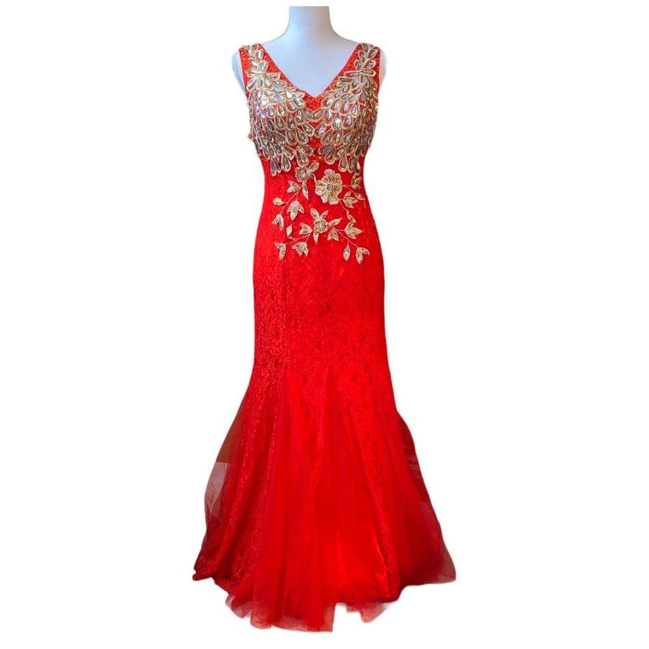 Red Sequin Mermaid Prom Dress Peacock