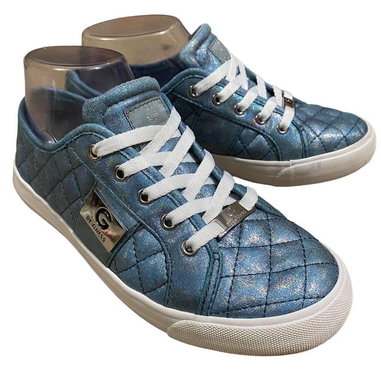 G By Guess GGBacker2 Blue Shiny Quilted Sneakers