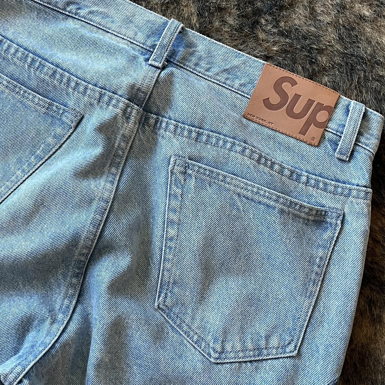 supreme inset logo jean washed blue Ss22 denim pants | Depop