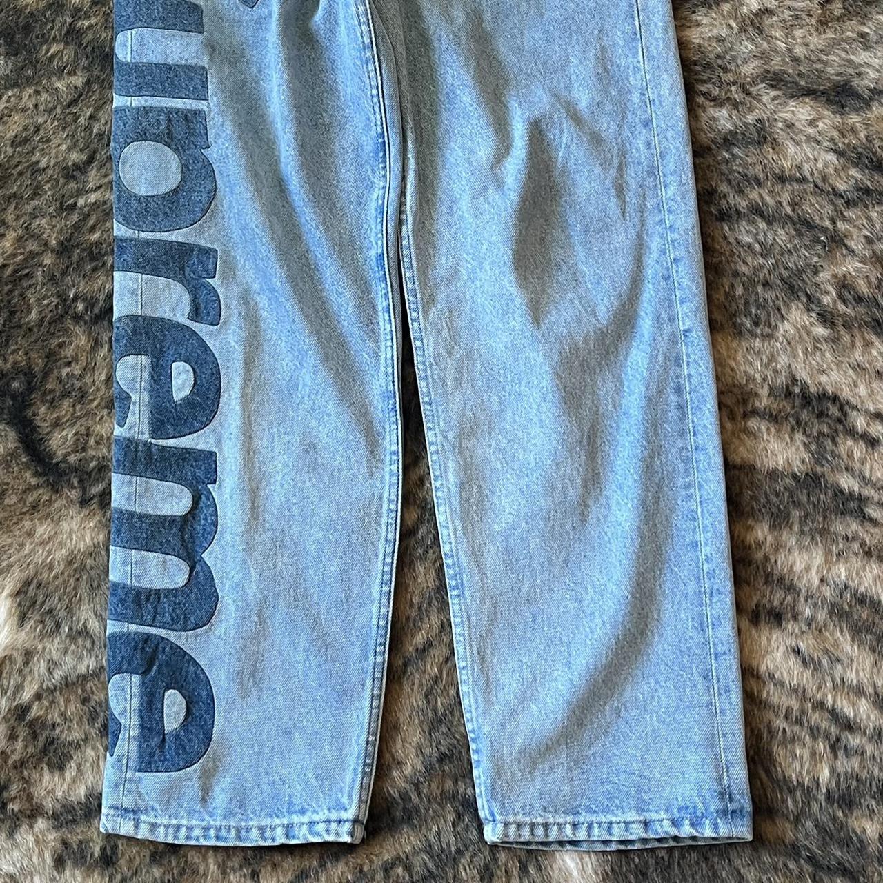 supreme inset logo jean washed blue Ss22 denim pants | Depop