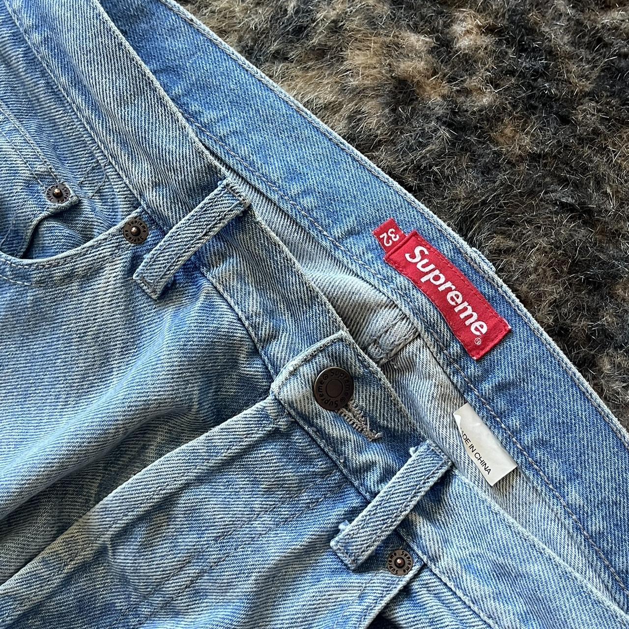 supreme inset logo jean washed blue Ss22 denim pants | Depop supreme inset logo jean washed blue Ss22 denim pants | Depop