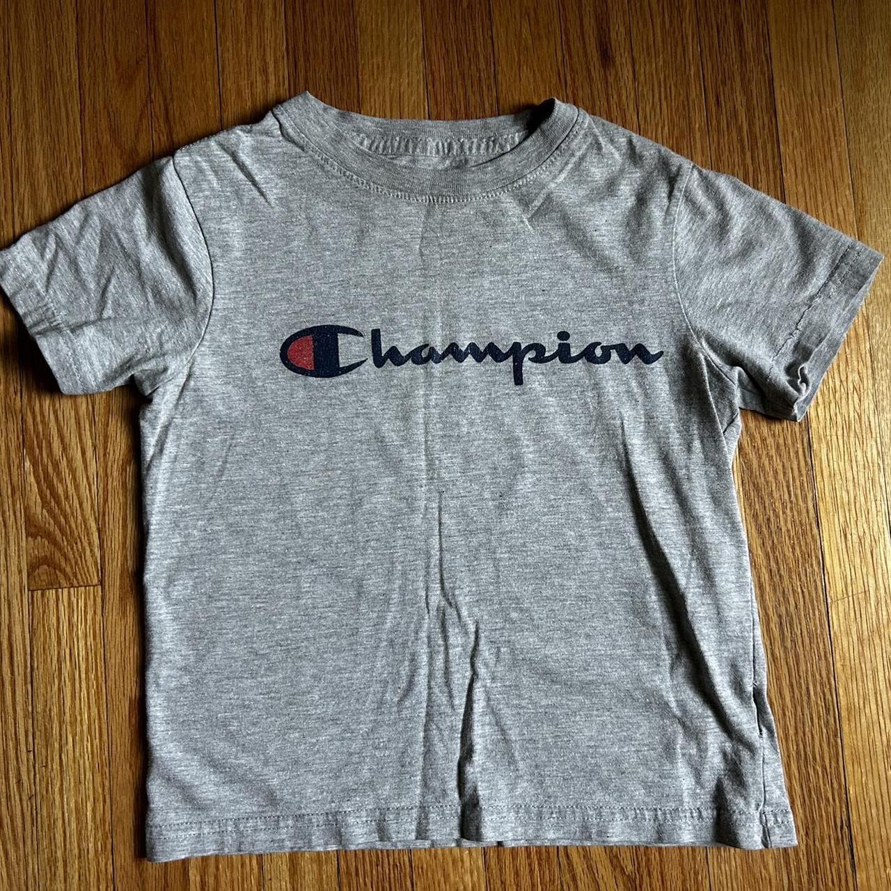 3T CHAMPION GREY SHORTSLEEVED SHIRT small tear. Depop