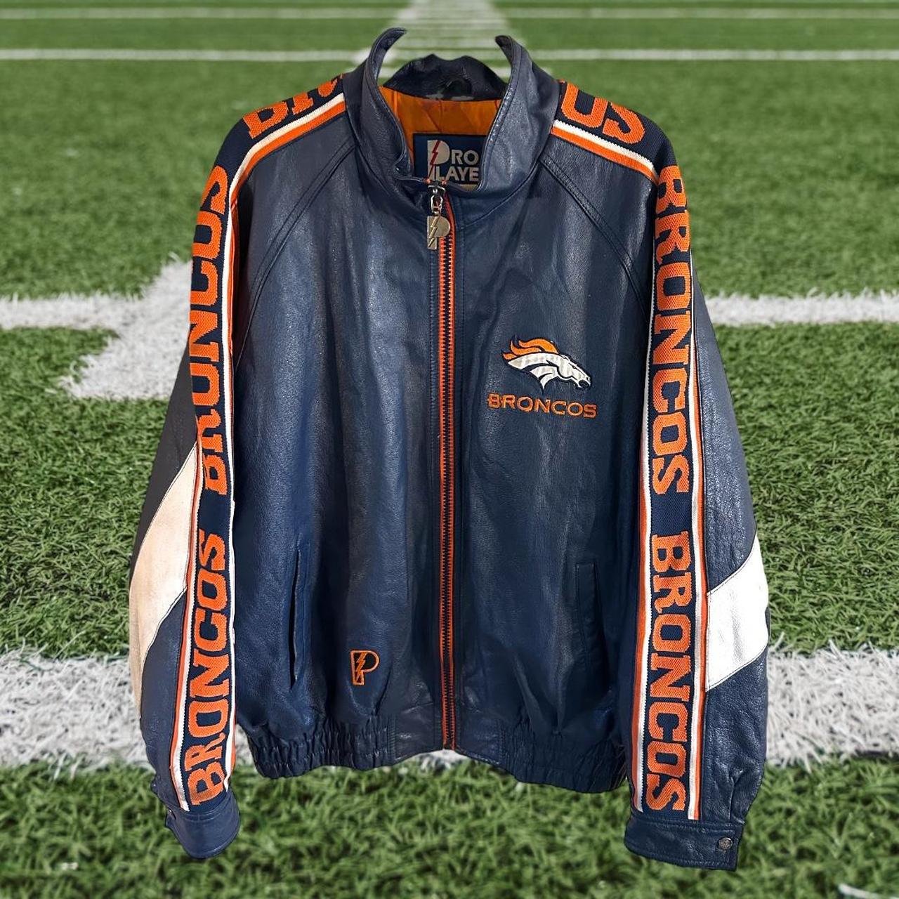 Buy the Vintage Official Pro Player Denver Broncos Leather Jacket Size M