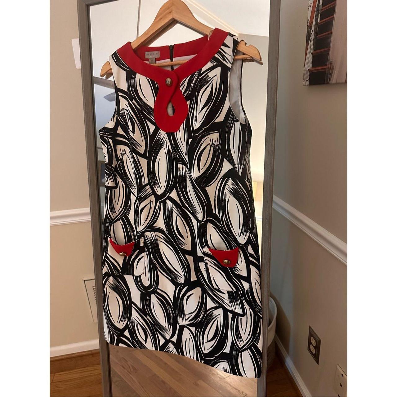 Kim Rogers 14 Petite Patterned Shift Dress Black Red