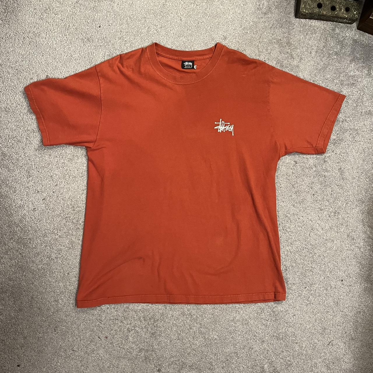 Stüssy Men's Orange and Red T-shirt | Depop