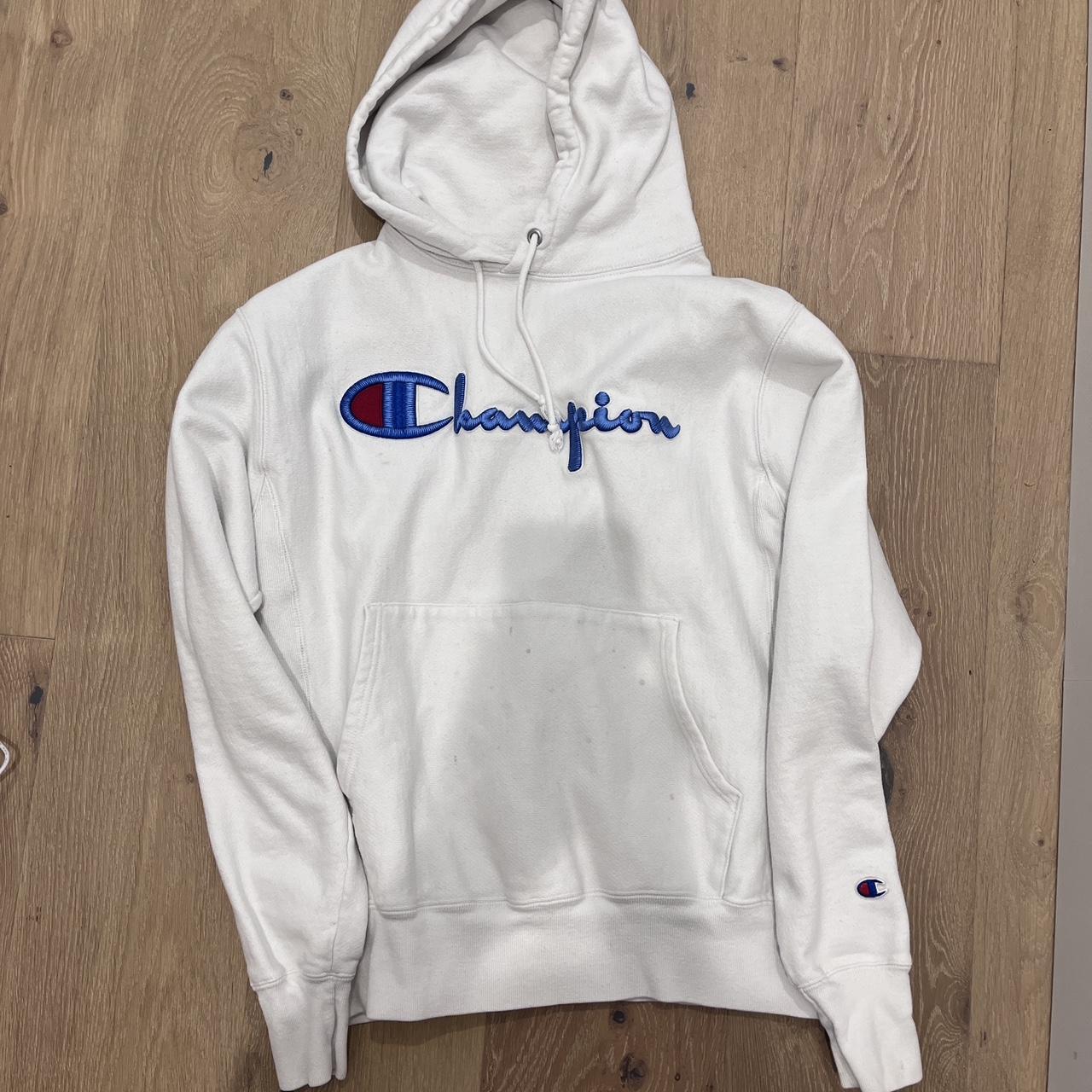 Champion Men's White Hoodie | Depop