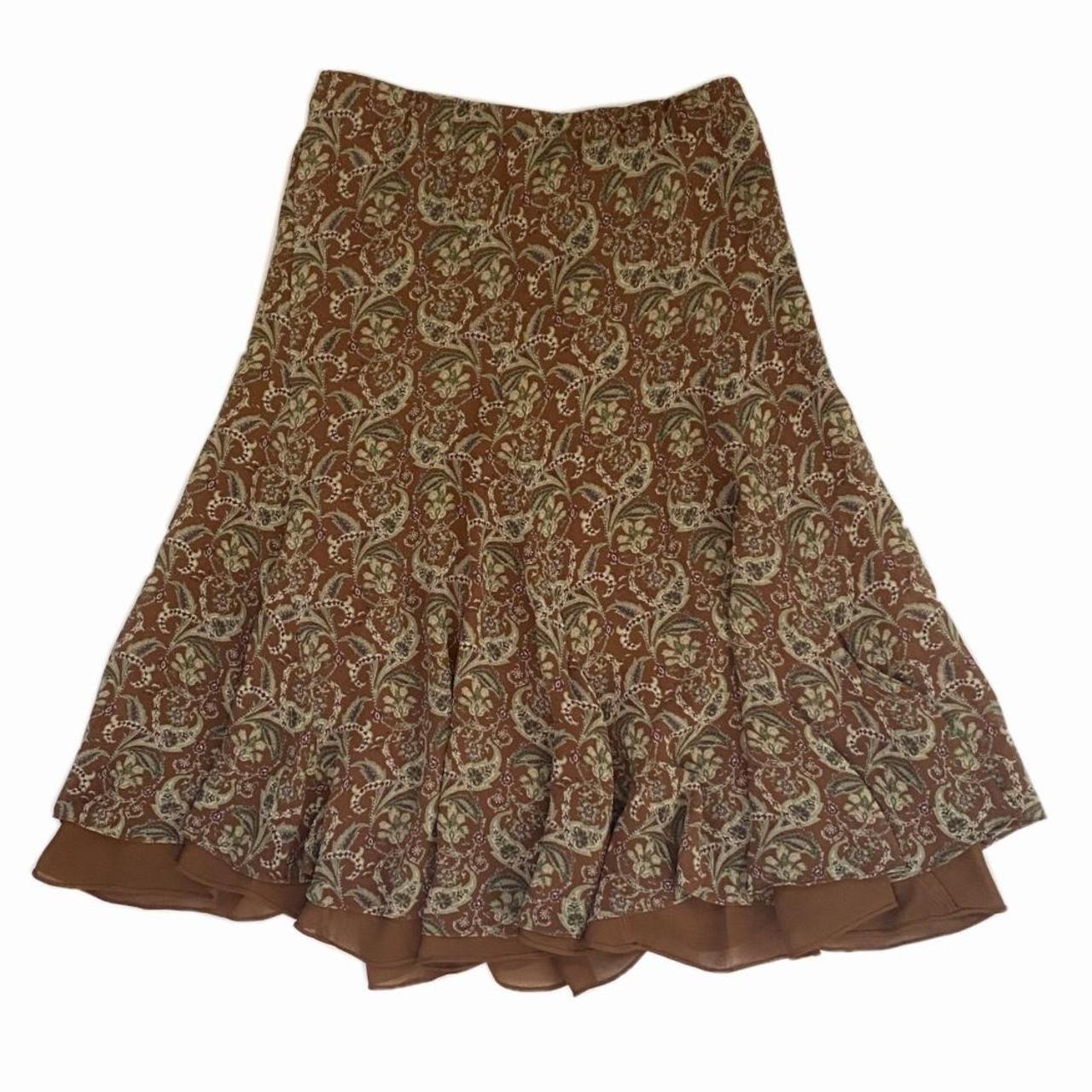 Charter Club Women's Brown and Green Skirt | Depop