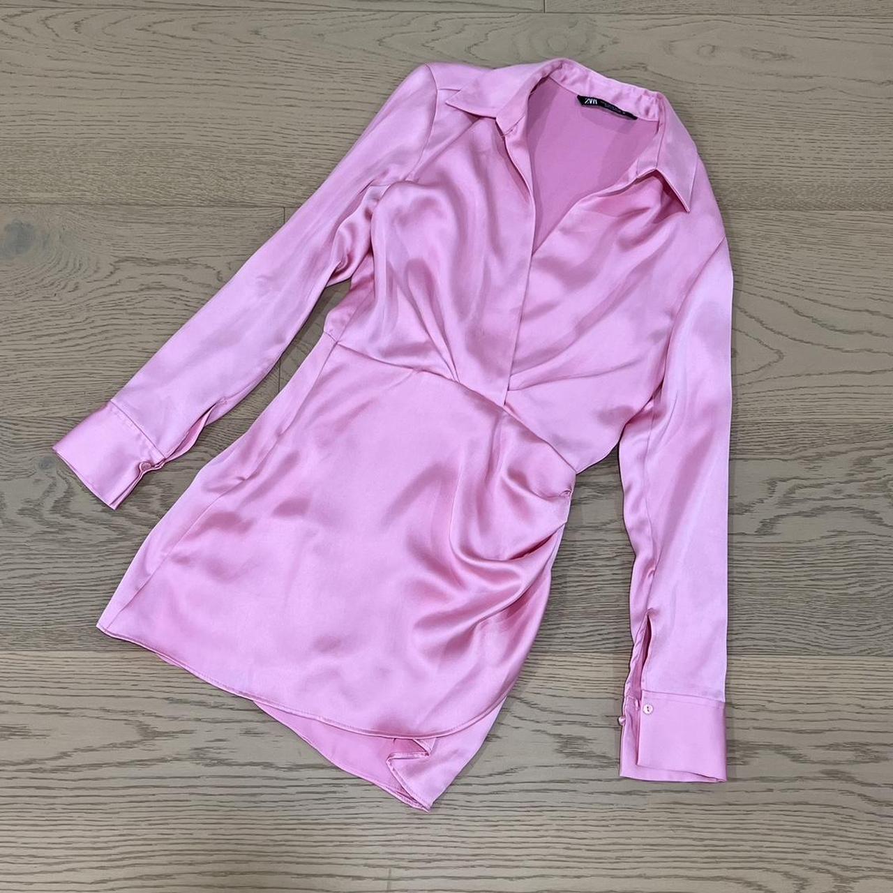 Zara pink satin wrap dress. Small mark on the front... Depop