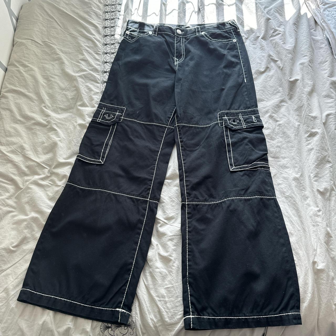 Black True Religion cargo pants with white Depop