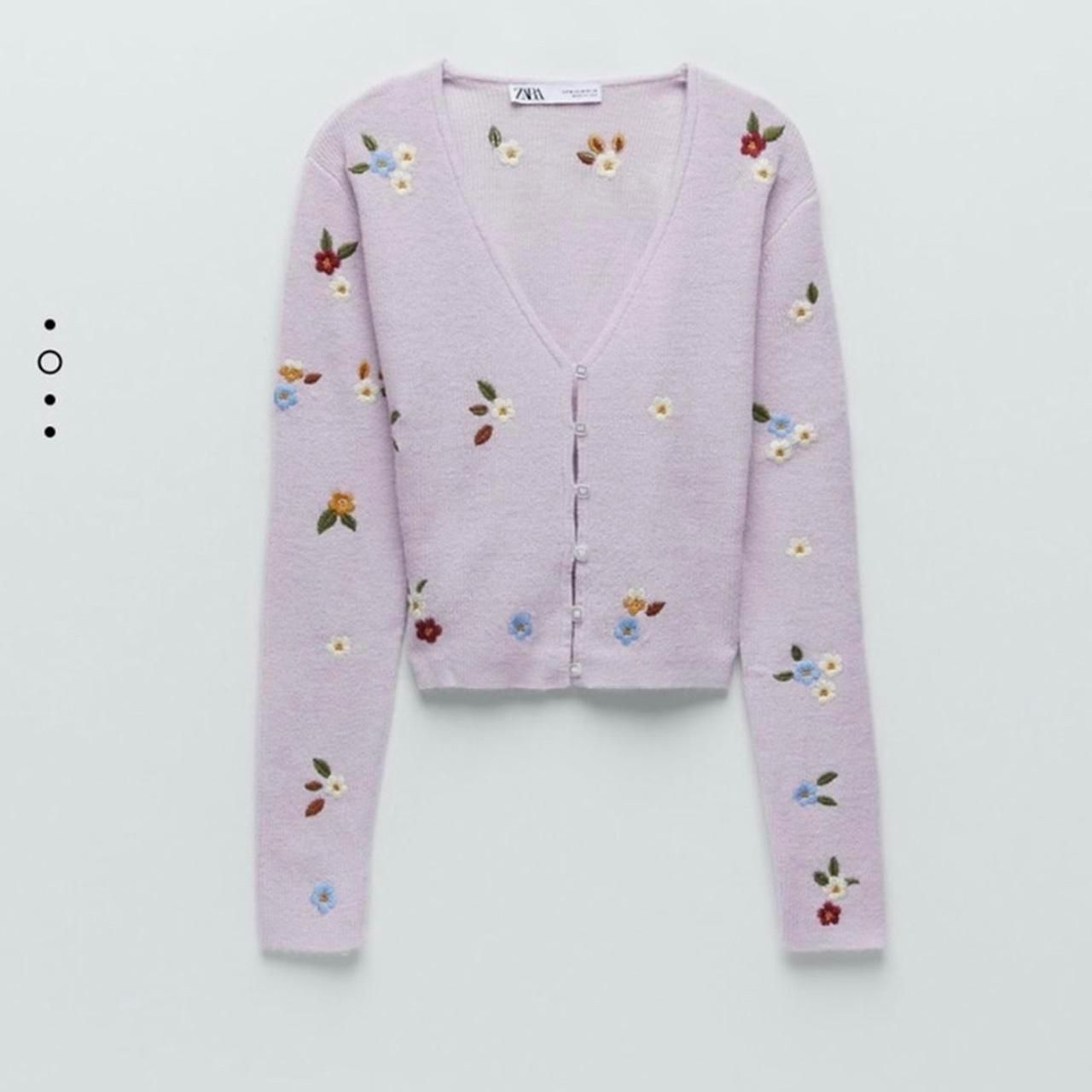 ZARA Lilac floral embroidered cardigan top - Size... - Depop