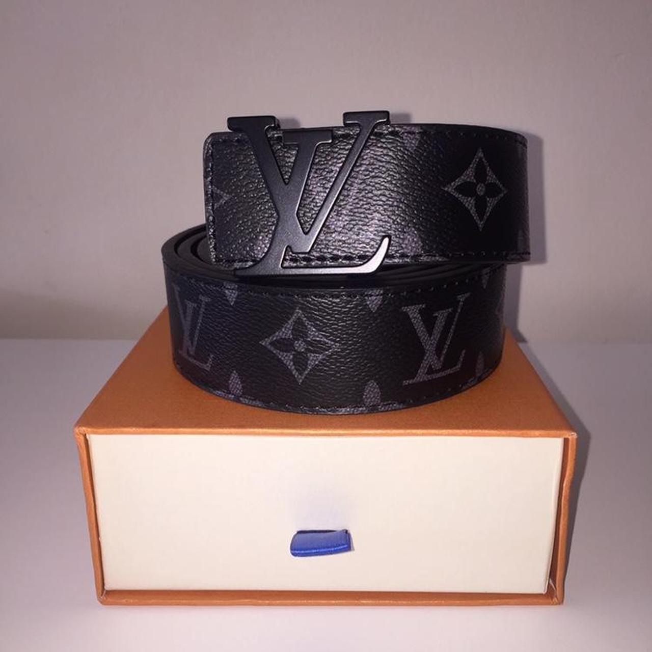 Louis Vuitton Men's Black and Silver Belt | Depop