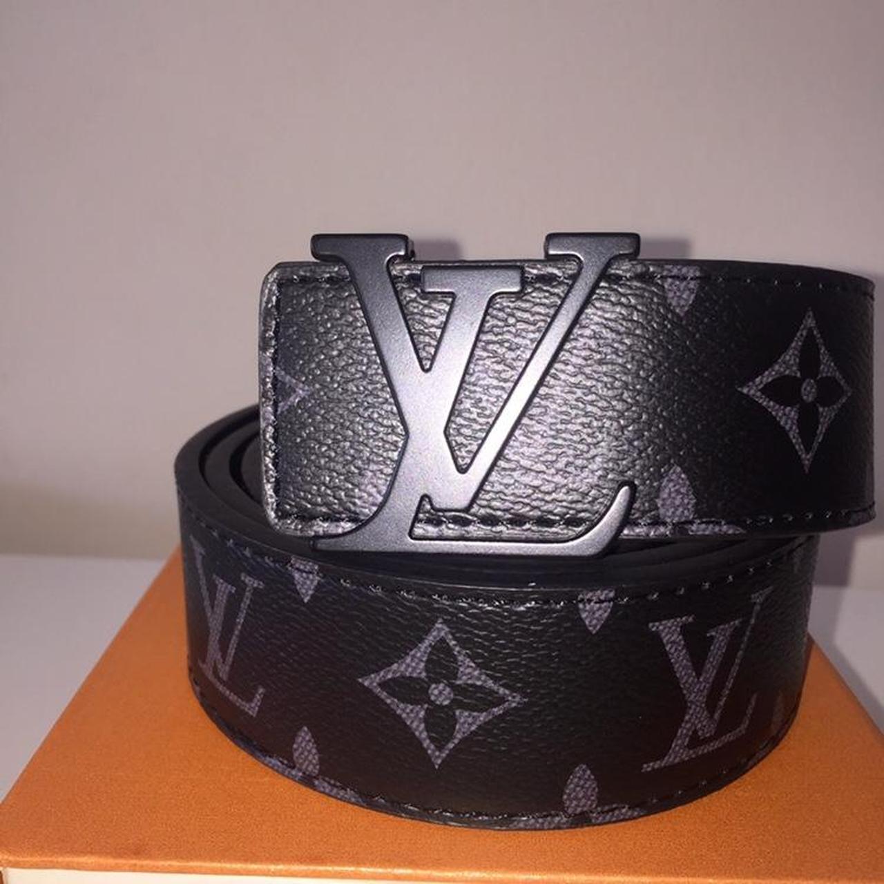 Louis Vuitton Men's Black and Silver Belt | Depop