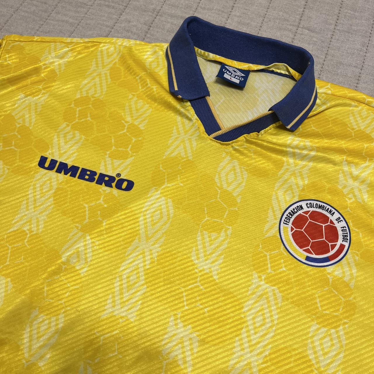 Colombia 1990 Retro Home Yellow Futbol Shirt Vintage - Depop