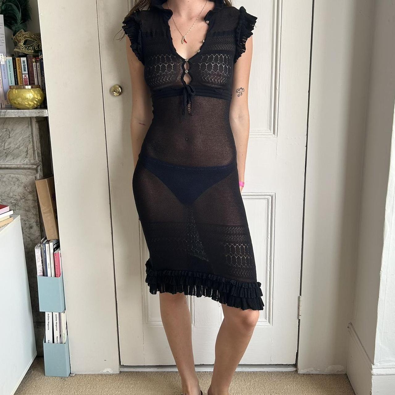 Karen Millen stretchy crochet / knit sheer dress 2 Depop