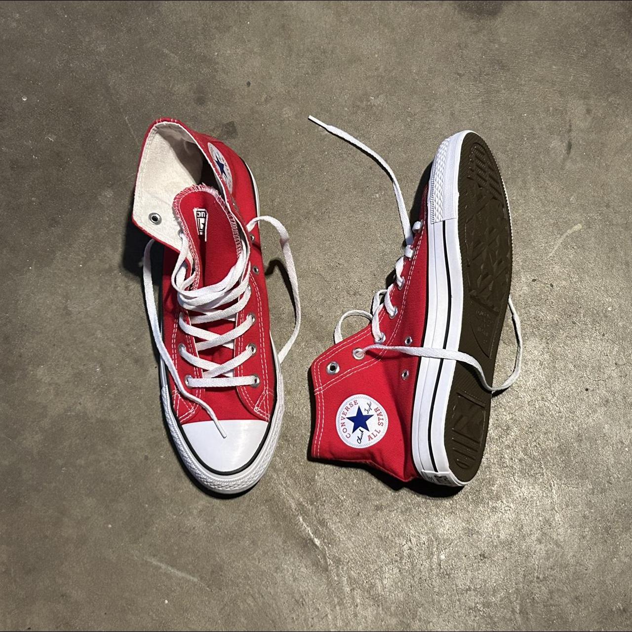 Converse Men's White and Red Trainers | Depop