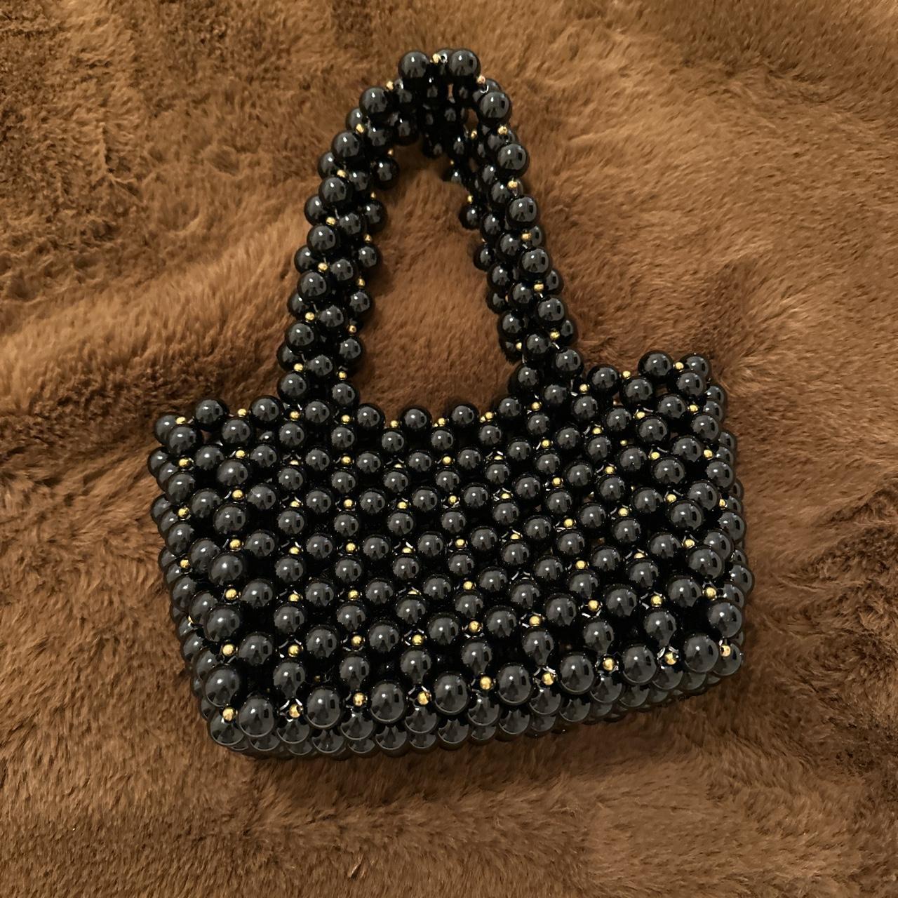 Beaded black and gold purse - Depop