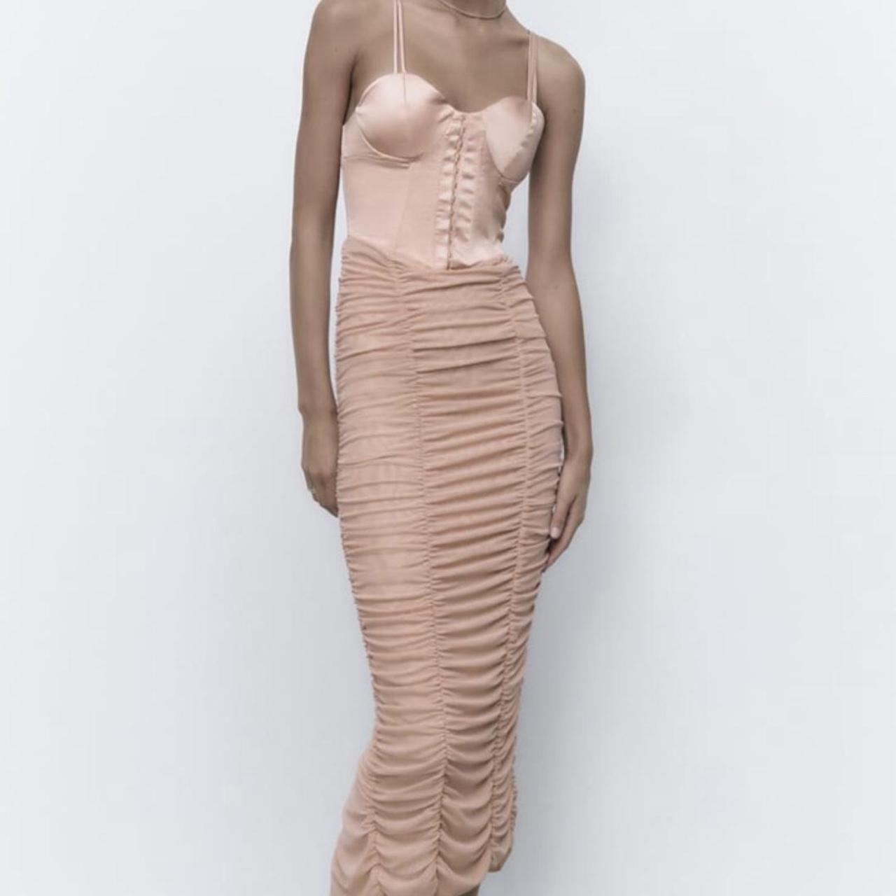 🤍 Zara Draped Tule Bodycon dress 🤍 🎀 Zara Draped... Depop