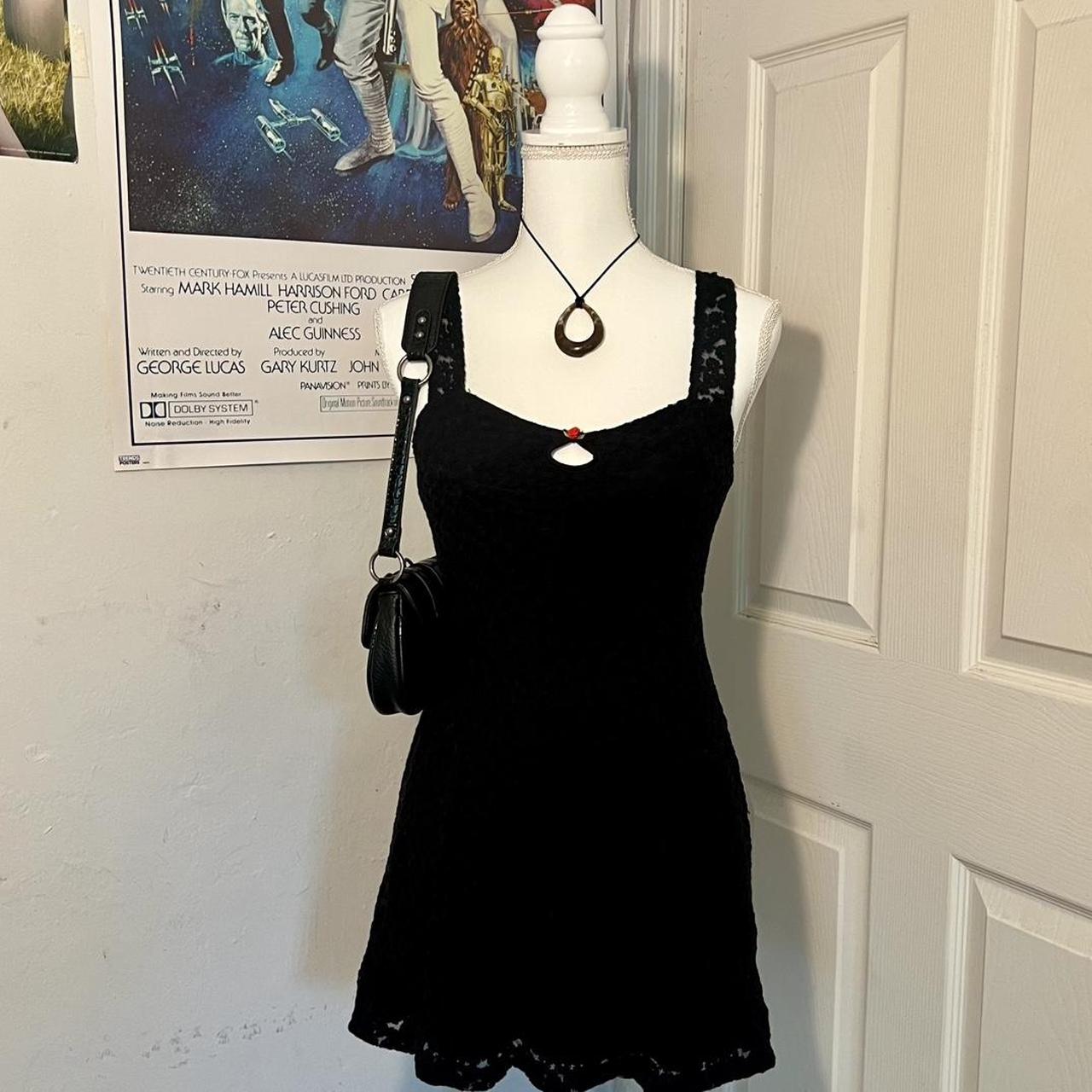 Black lace trimmed mini dress with square Depop