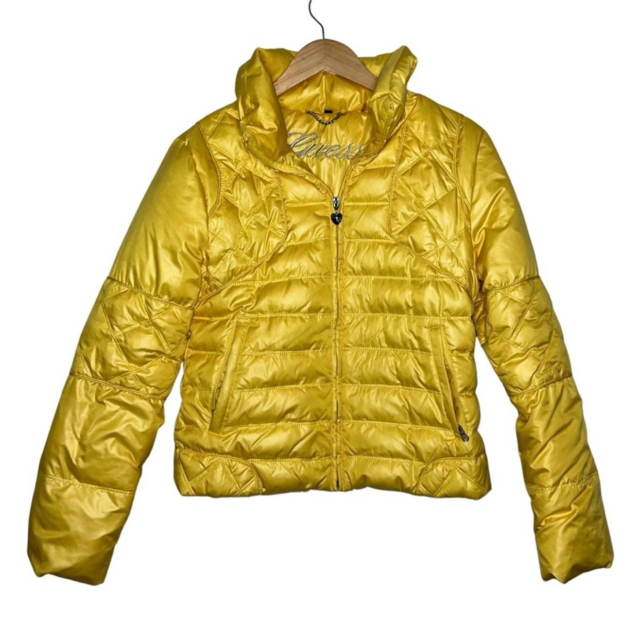 yellow guess puffer jacket women's