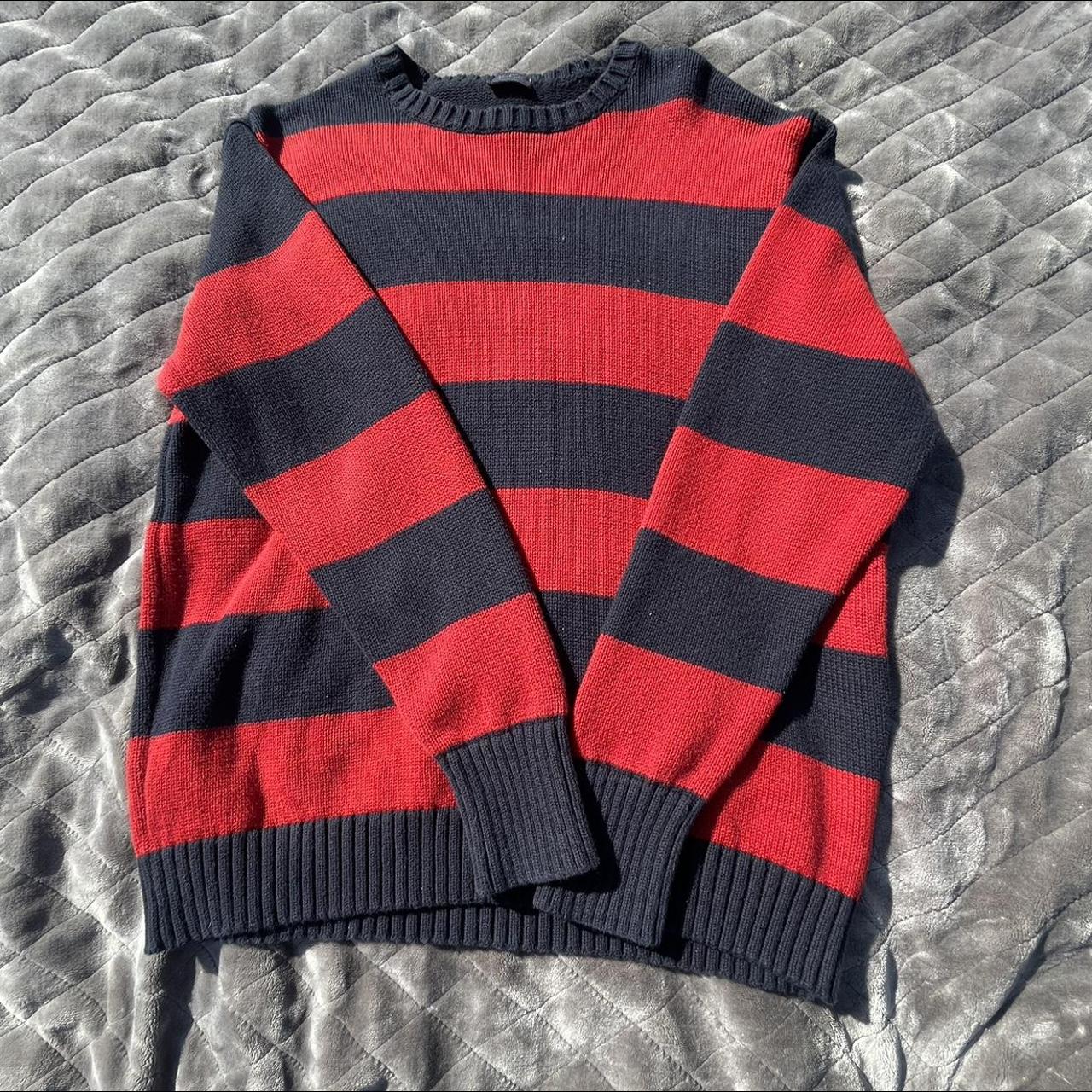 Stripped red and navy blue sweater In great... - Depop