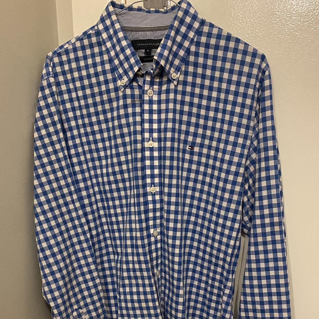 Tommy Hilfiger Men's Blue and White Shirt | Depop