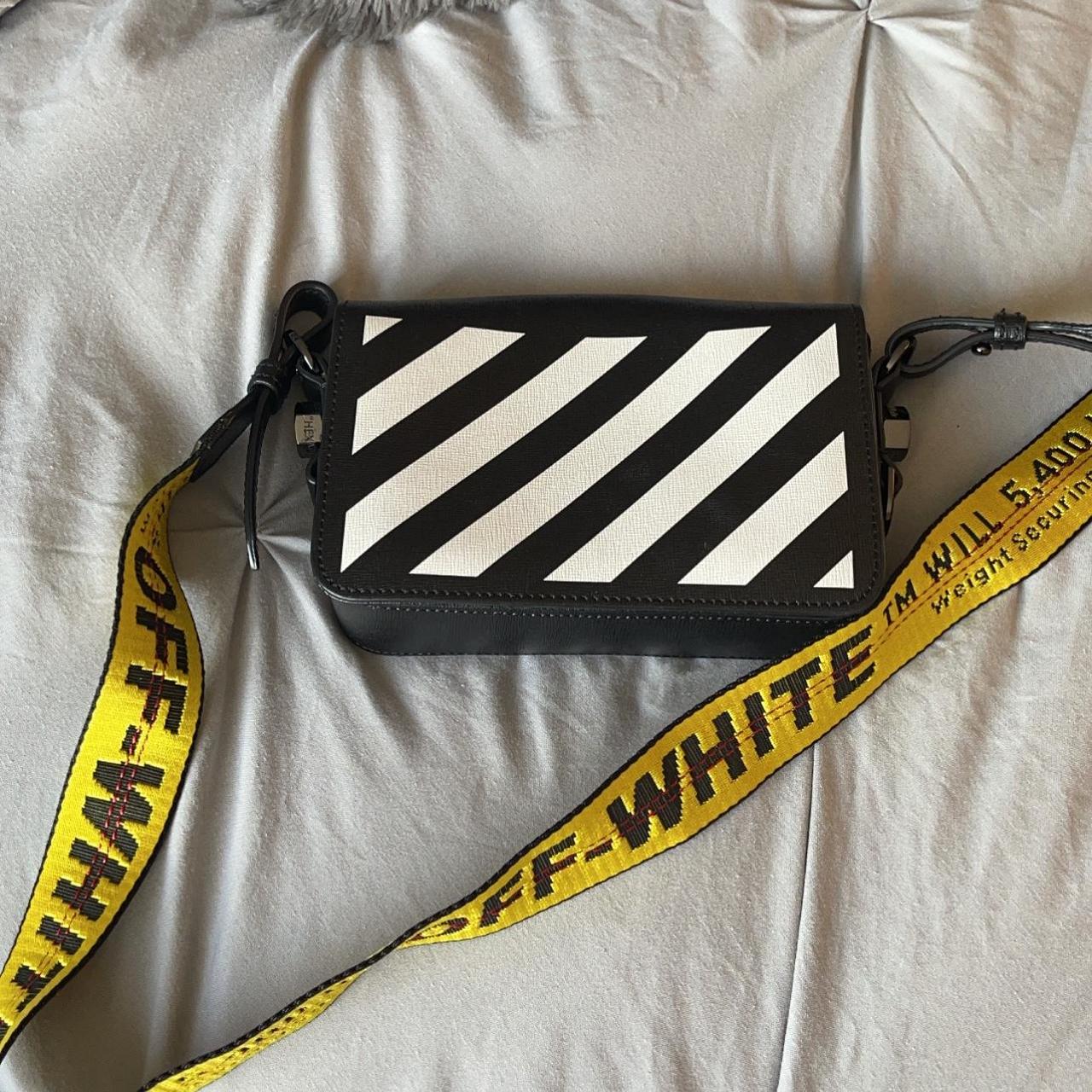 Off-White Black Diagonal Binder Clip Bag with Yellow - Depop