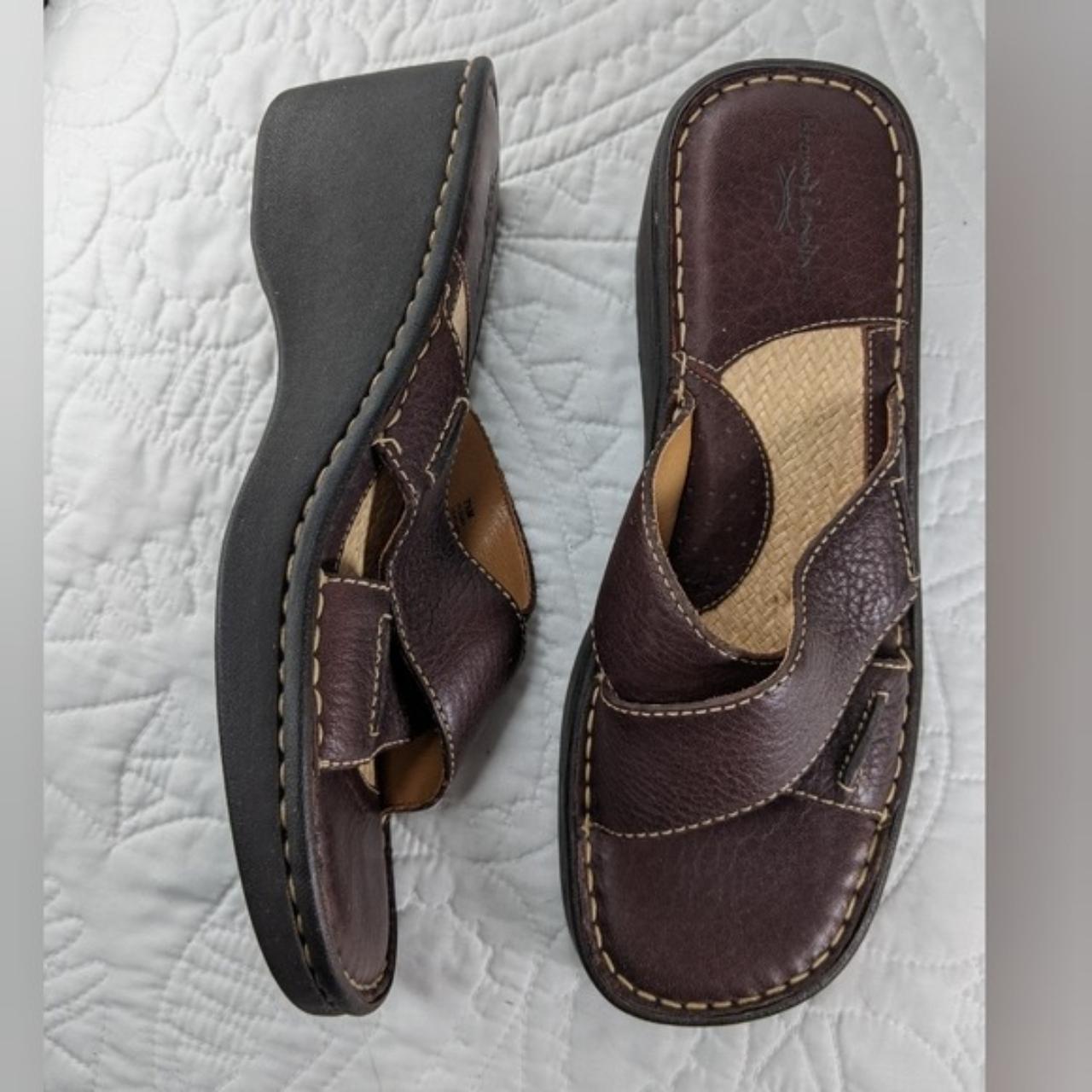 Dockers | Brown Leather Slip On Sandals | Women's... - Depop