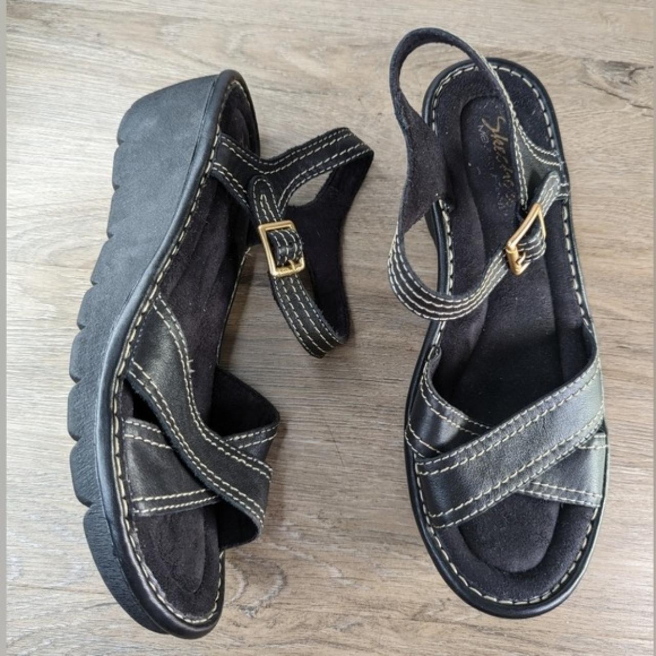 ladies black leather skechers