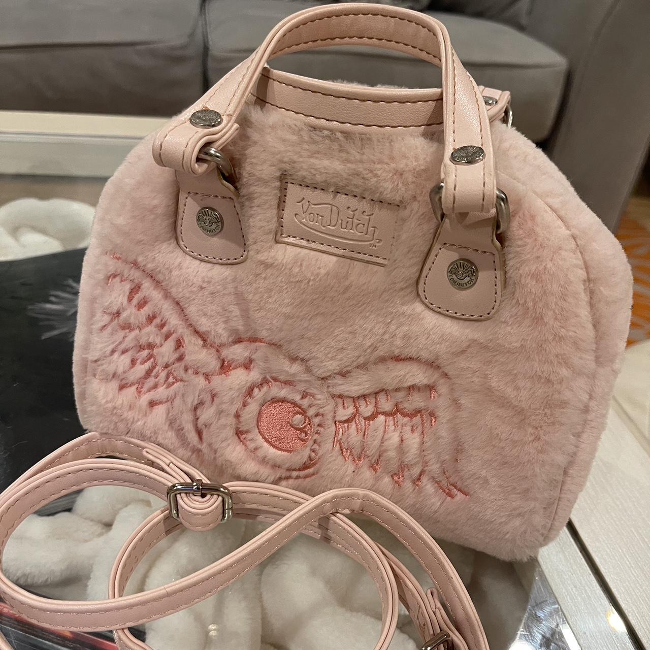 Hard to find pink furry Von Dutch purse with strap