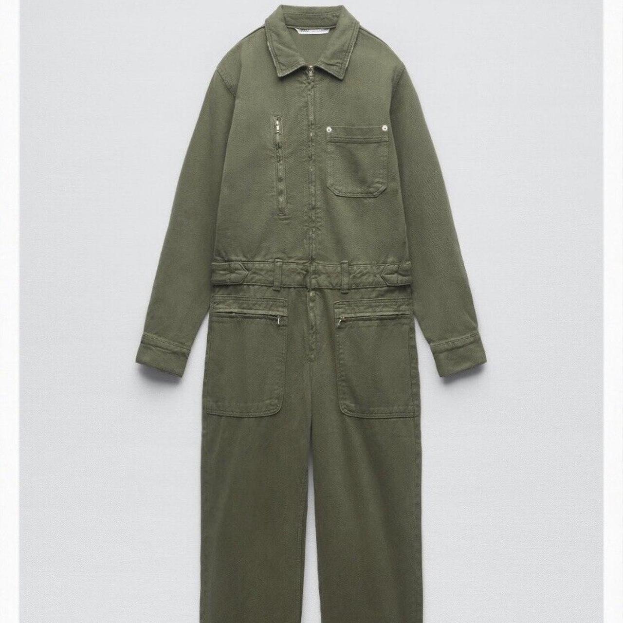 Zara Women's Khaki Jumpsuit Depop