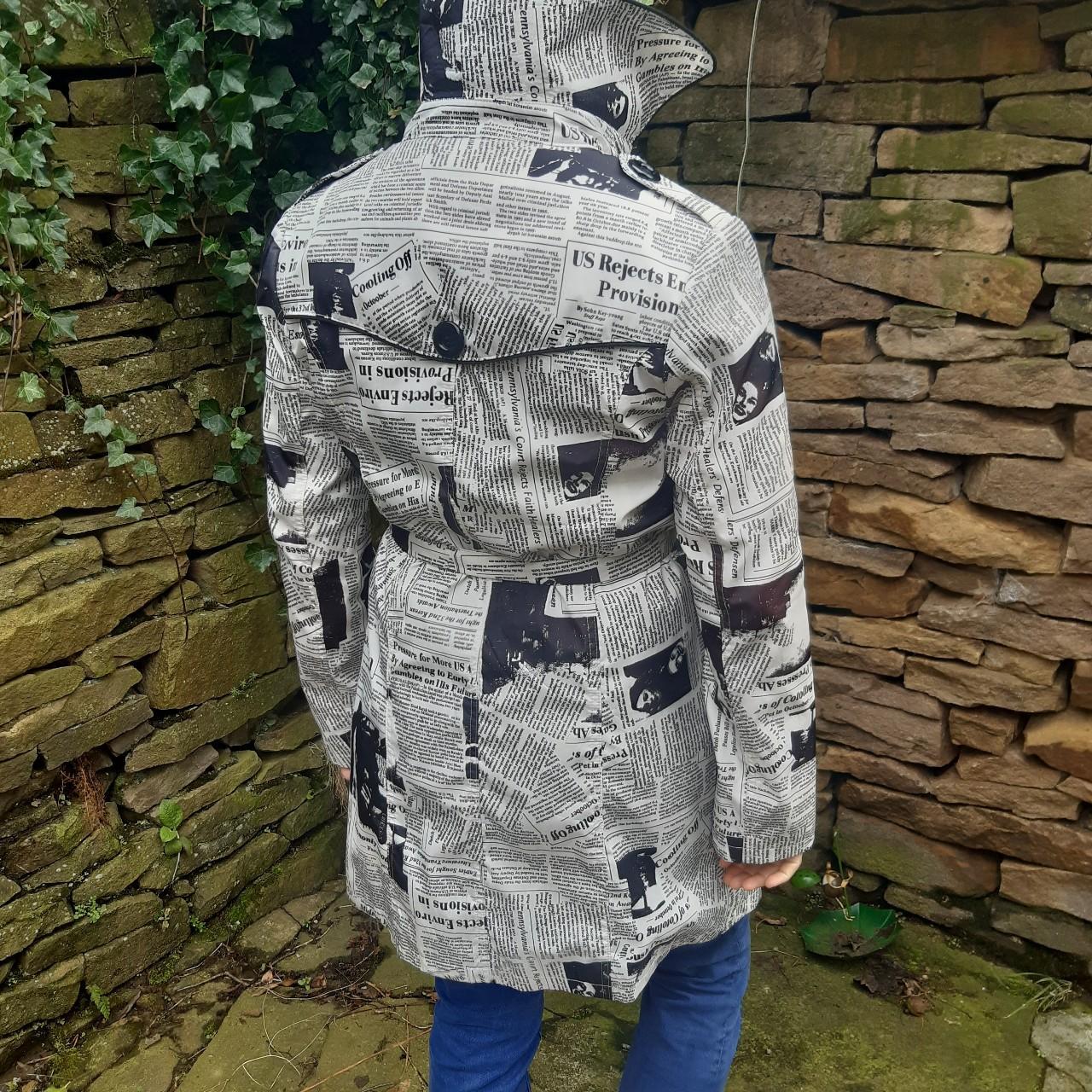 Newspaper print trench coat, by Boutique Belle, | Depop