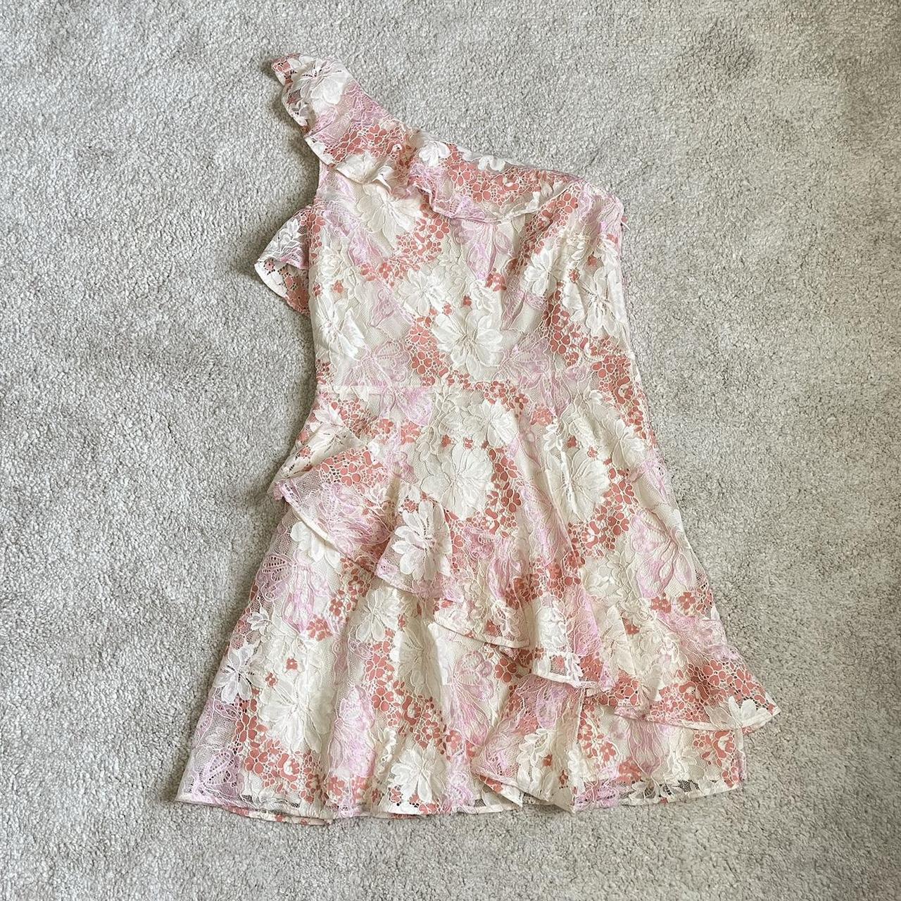 Lovers + Friends Women's White and Pink Dress | Depop