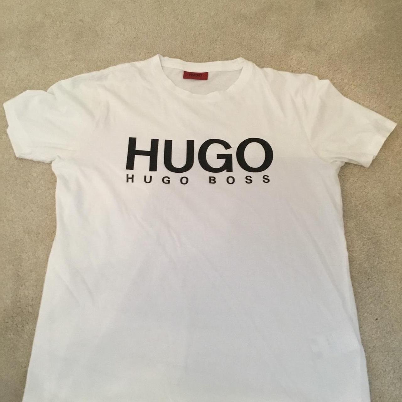 Hugo Boss Men's White and Black T-shirt | Depop