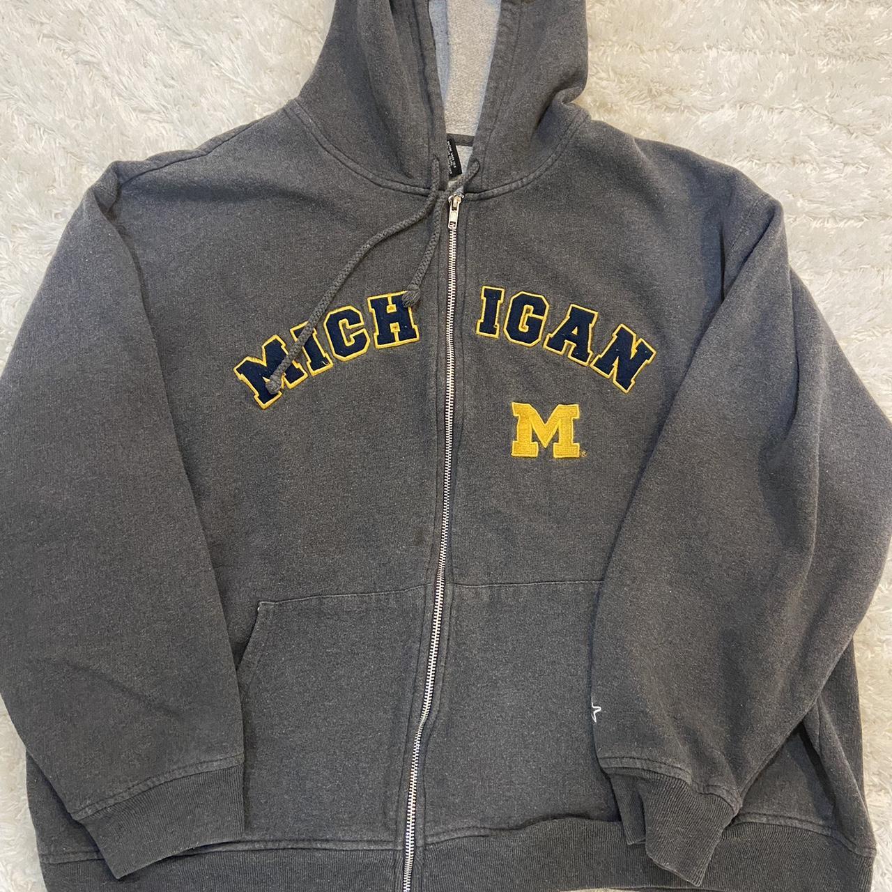 Vintage grey Michigan boxy fit zip up - Depop