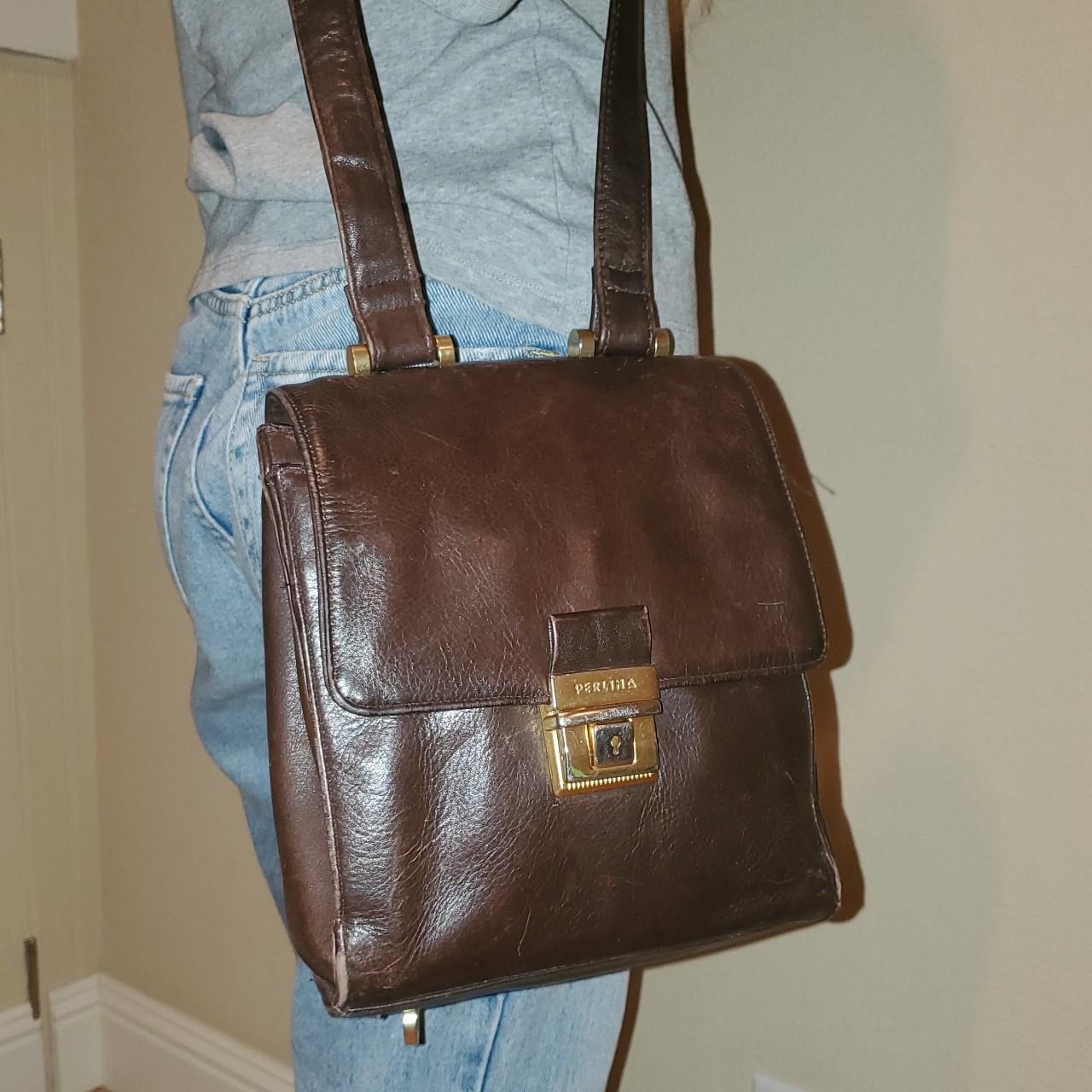 Vintage Perlina brown real leather shoulder bag Depop