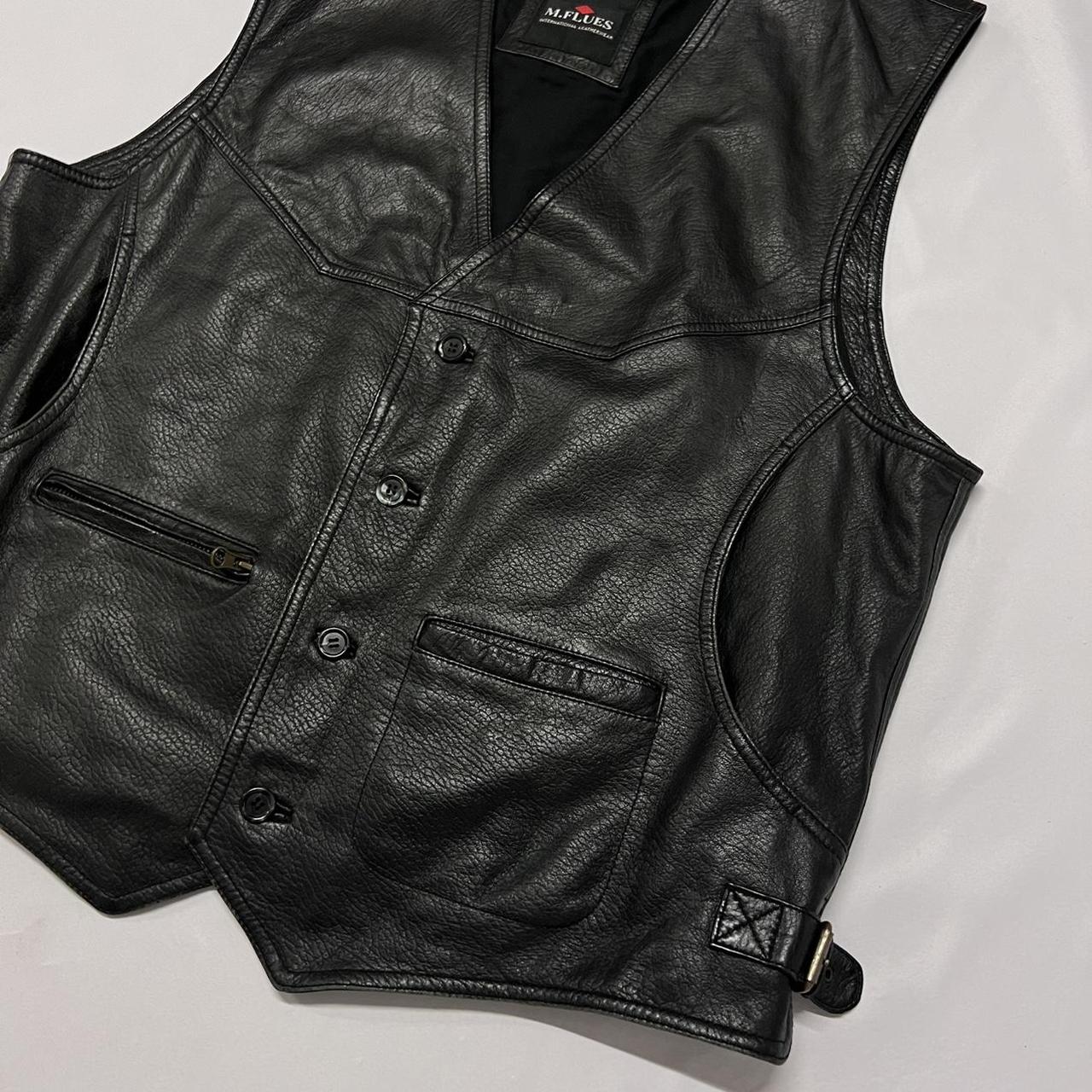 vintage 90s black leather waistcoat multiple... - Depop