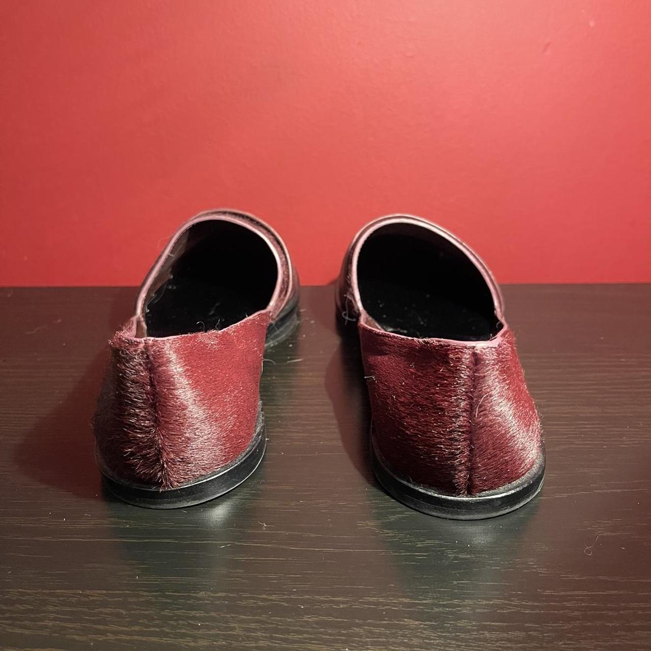 Vince Burgundy Calf Hair Leather Trim Embellishment... Depop