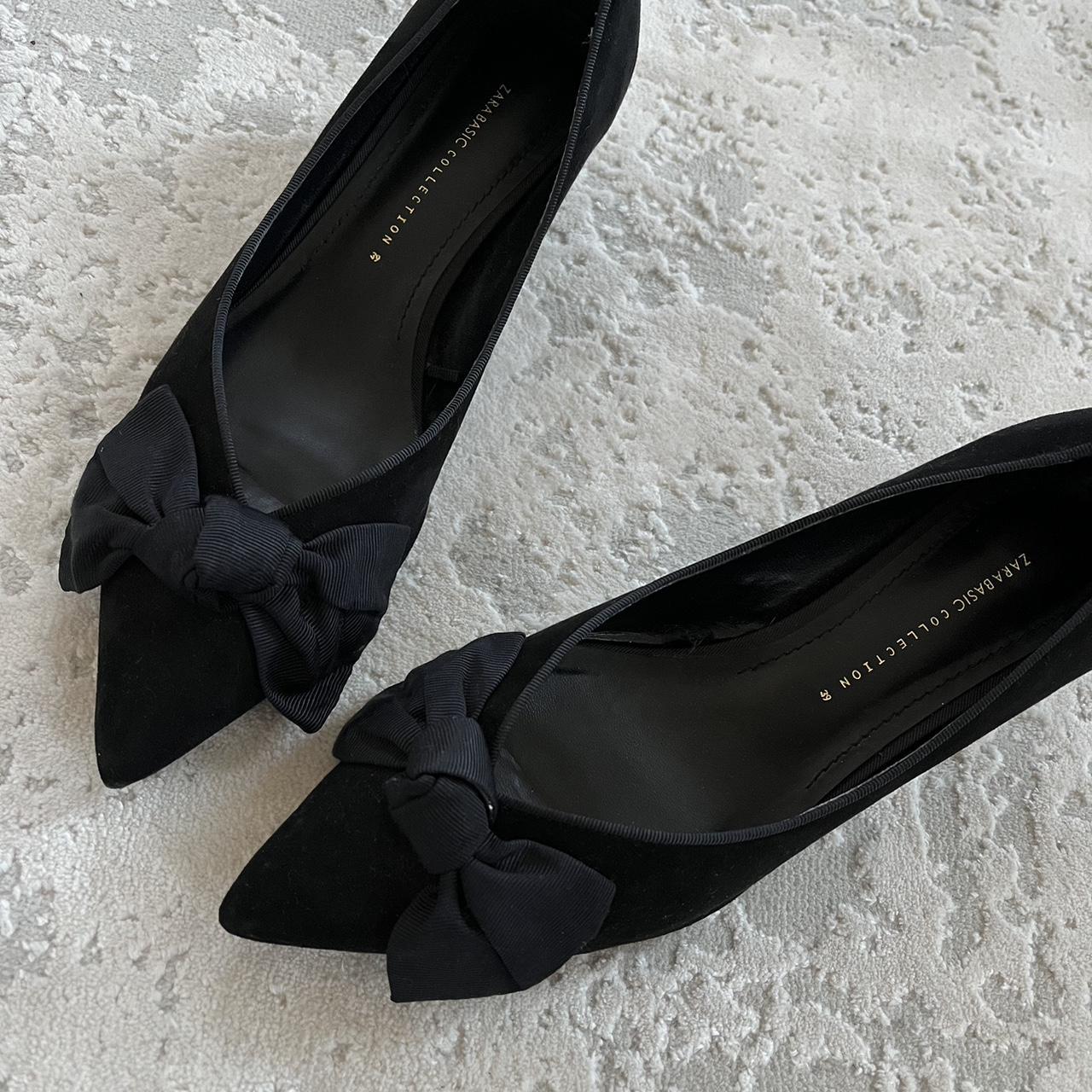 Zara black velvet kitten heels with bow - size... - Depop