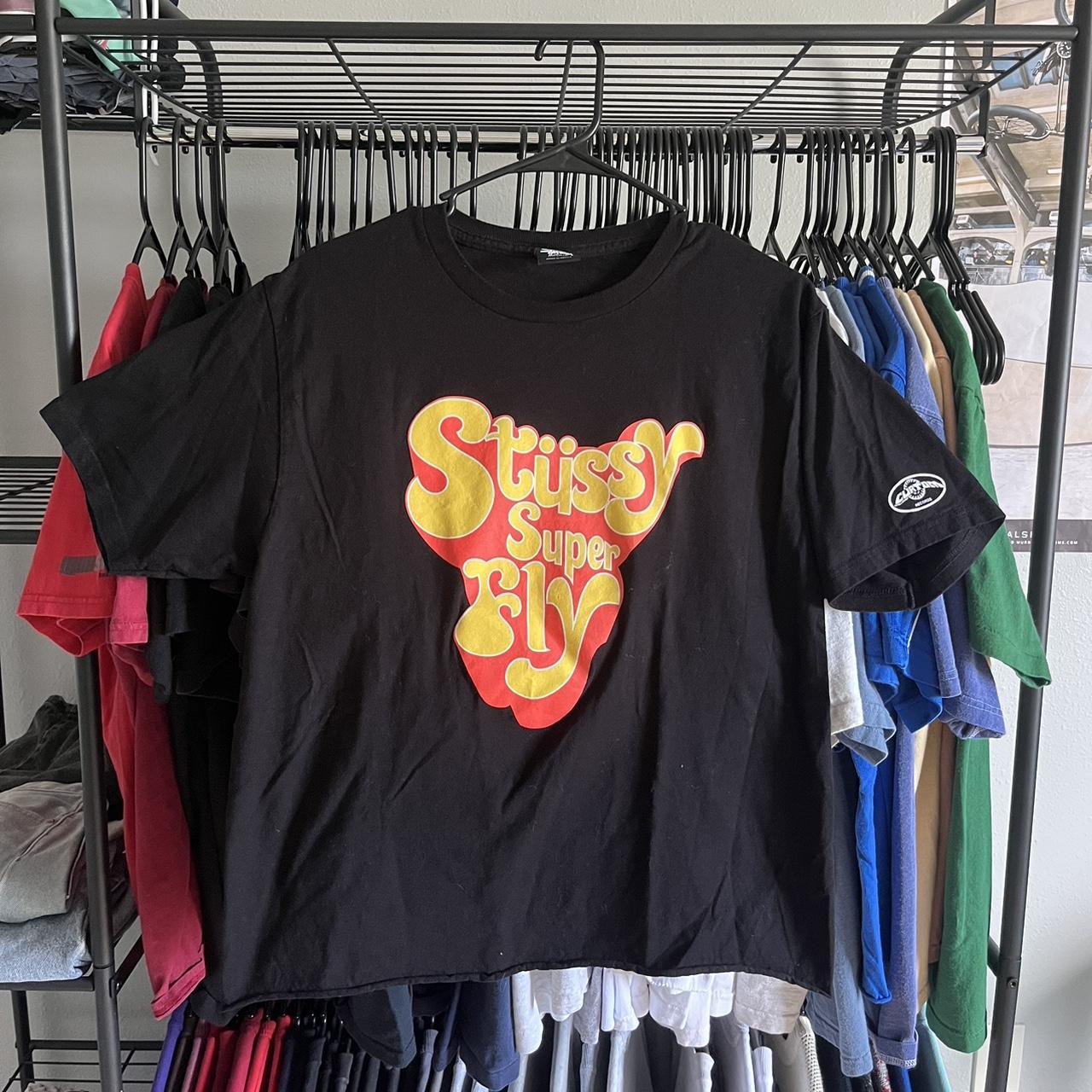 Stüssy Men's Black and Red T-shirt | Depop