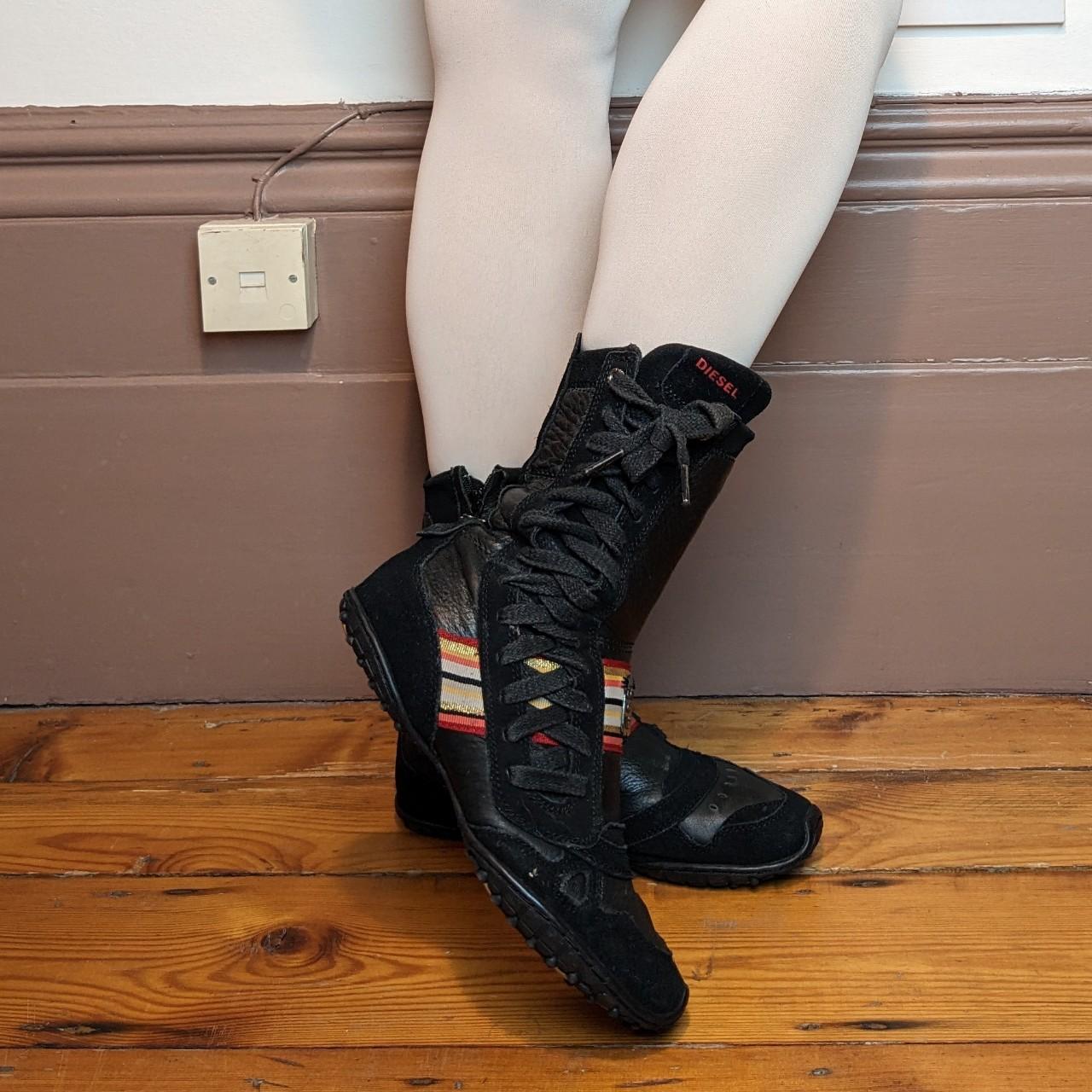 archive diesel black lace up boxing boots vintage... Depop