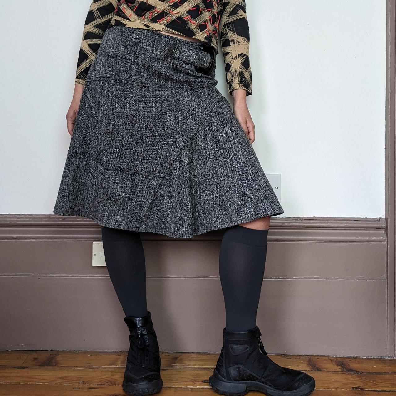 Vintage belted grey midi skirt Vintage French brand... - Depop