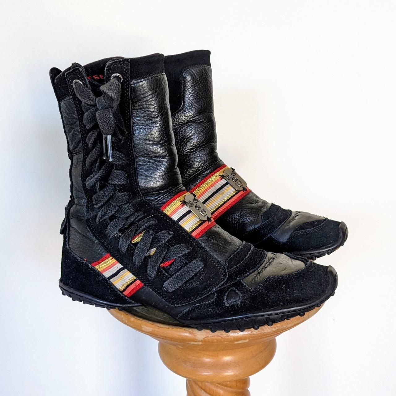archive diesel black lace up boxing boots vintage... Depop