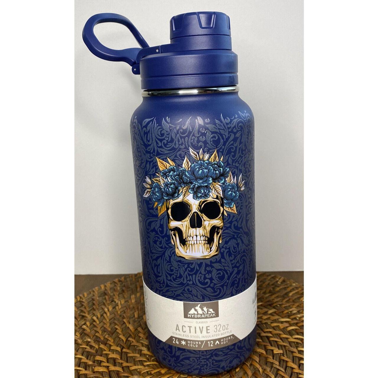 HYDRAPEAK Active 32oz Stainless Skull Navy Blue Chug Lid Water Bottle  Hot/Cold