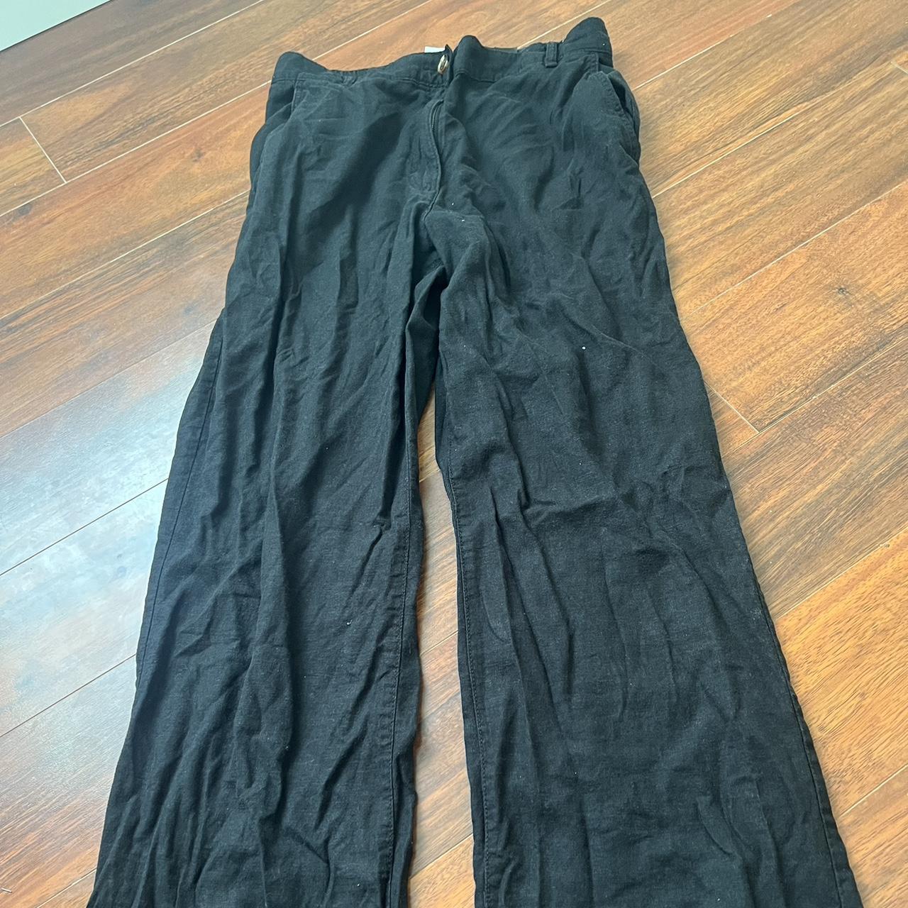 Low rise black linen pants - Depop