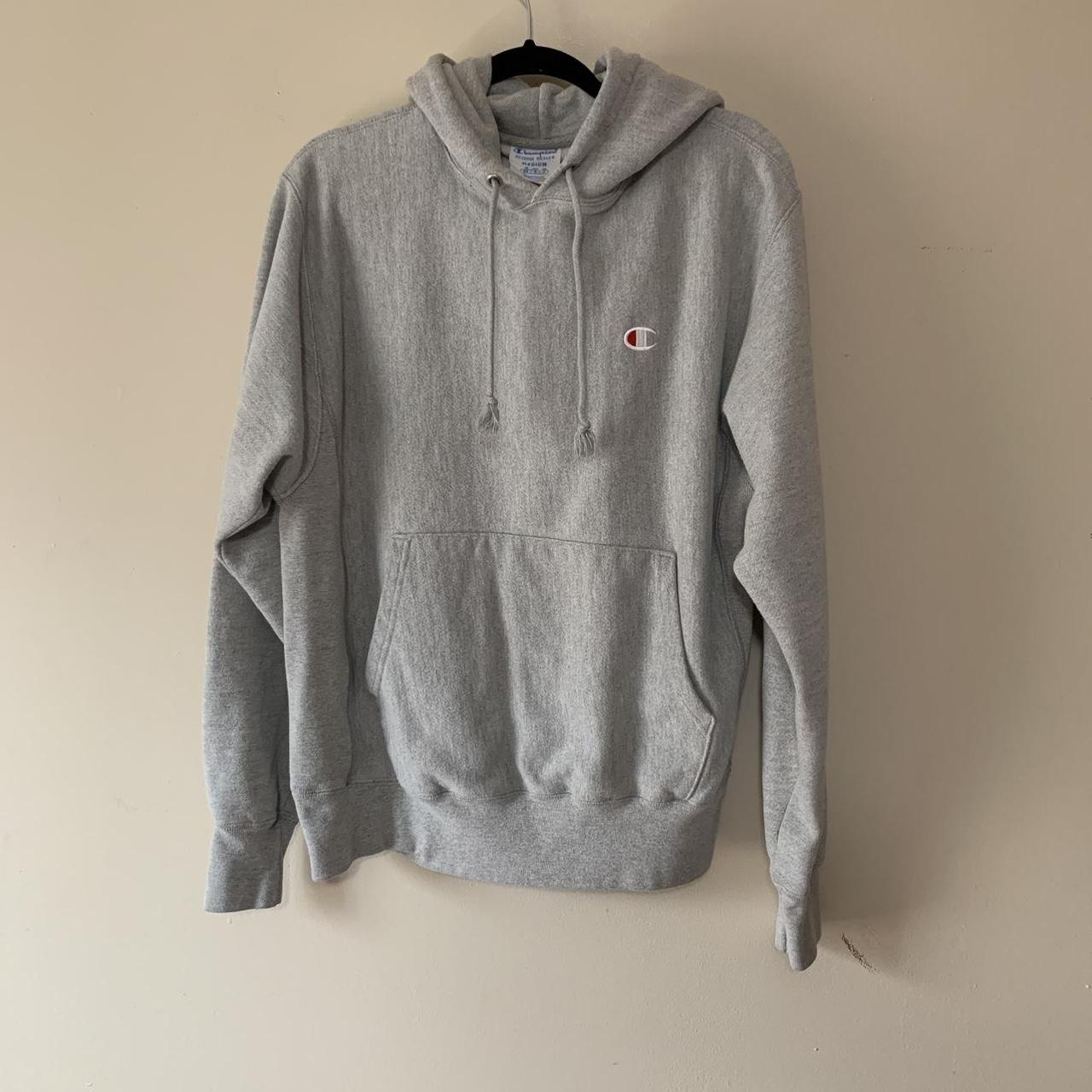 Champion reverse weave grey hoodie size medium in... - Depop