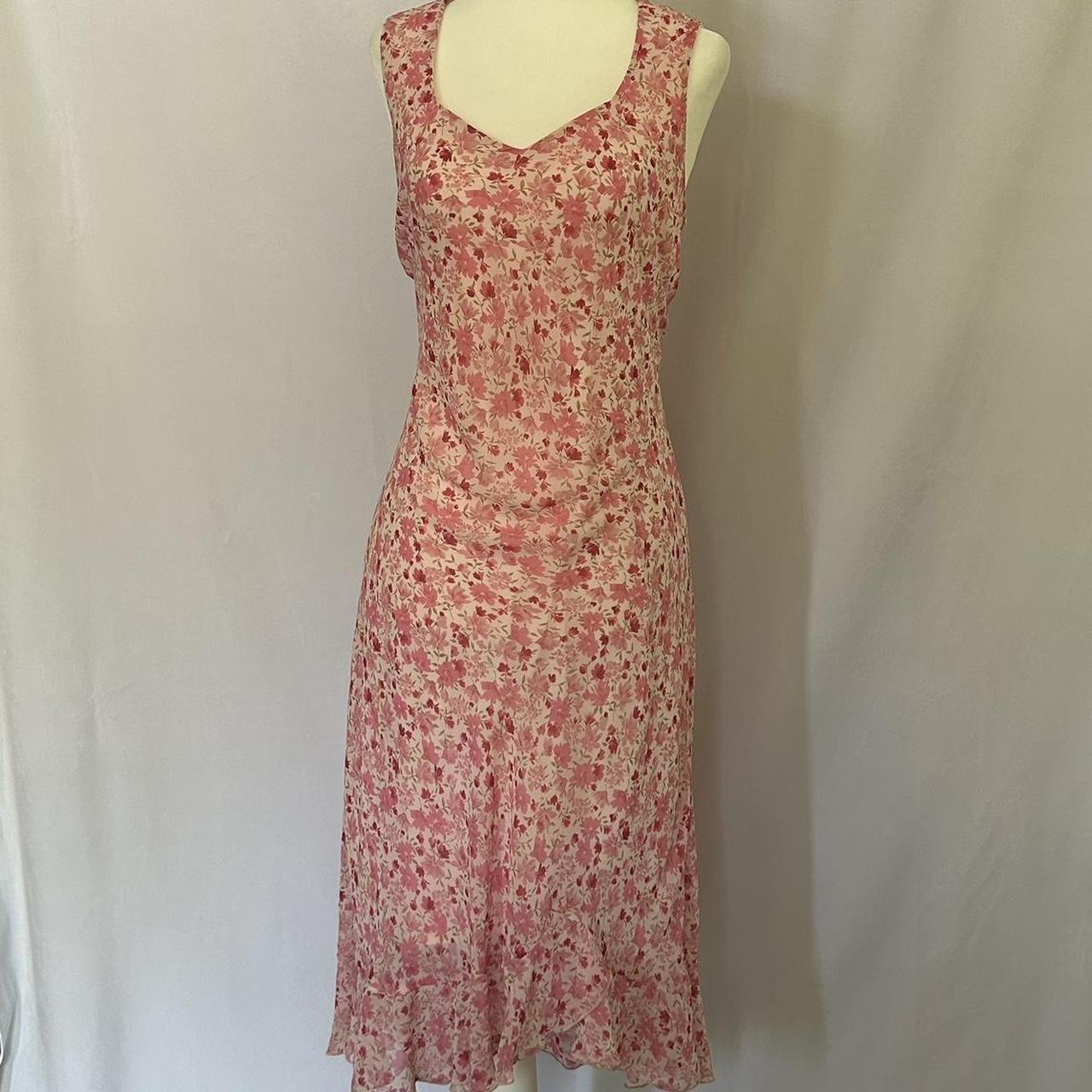 Pink floral midi dress. Labeled as a size 10 but... - Depop