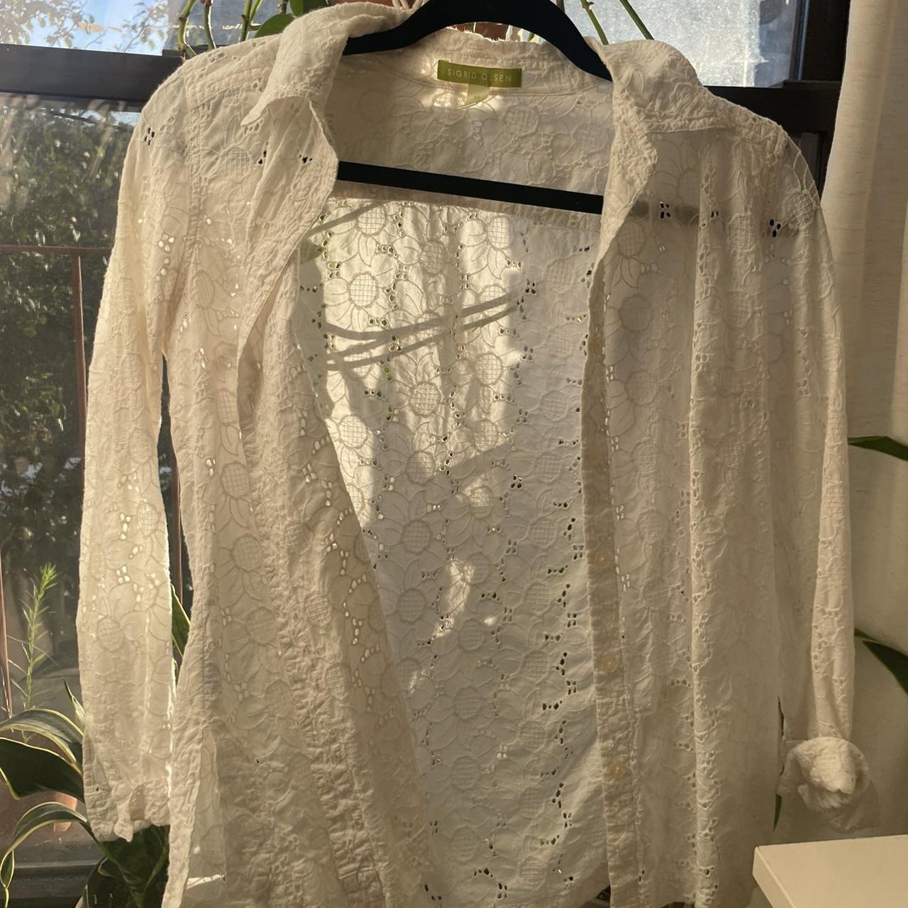 White lace crochet button down. Good as a beach... - Depop
