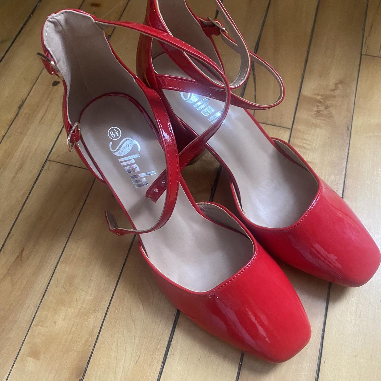 Shein Red shiny heels. Size 8 1/2 please message... - Depop